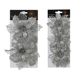 Decoris Clip-On Poinsettia Set - Silver (2 Assorted)